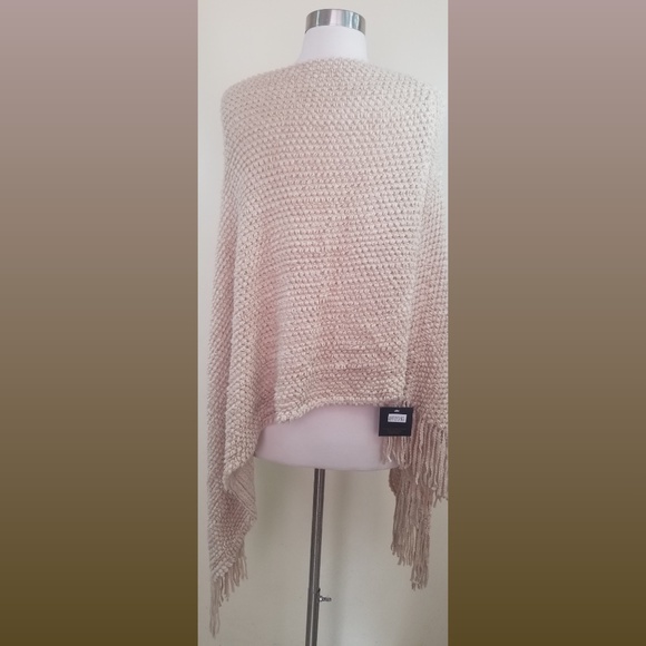 Beige Soft Fringe Poncho Caplet One Size - Picture 6 of 6